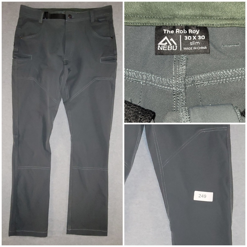 NEBU The Rob Roy Slim Hiking Pants Mens 30x30 Gray Technical Outdoor Trousers